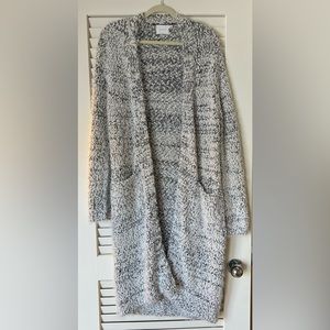 LUSH sweater cardigan with pockets, very soft size L  gray, 48” neck to bottom